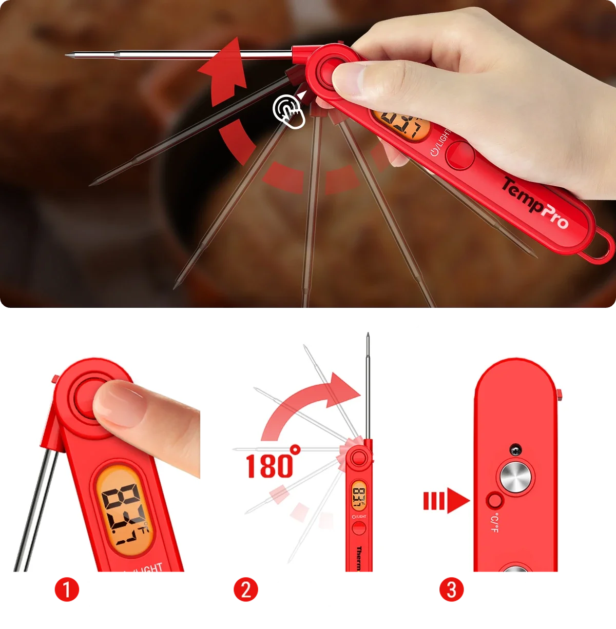 TempPro TP03B Instant-Read Meat Thermometer — 1-Second Digital, Backlit
