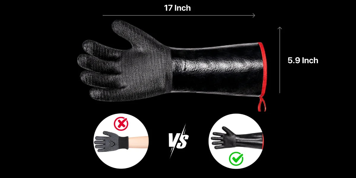 TempPro TP100 Waterproof BBQ Gloves — 932°F Heat-Resistant, 14