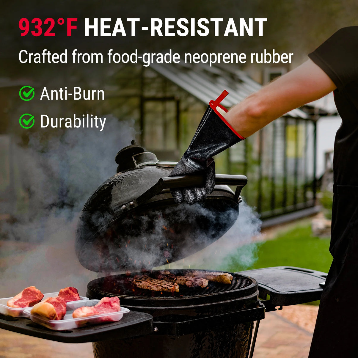 TempPro TP100 Waterproof BBQ Gloves — 932°F Heat-Resistant, 14" Sleeves