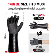 TempPro TP100 Waterproof BBQ Gloves — 932°F Heat-Resistant, 14" Sleeves