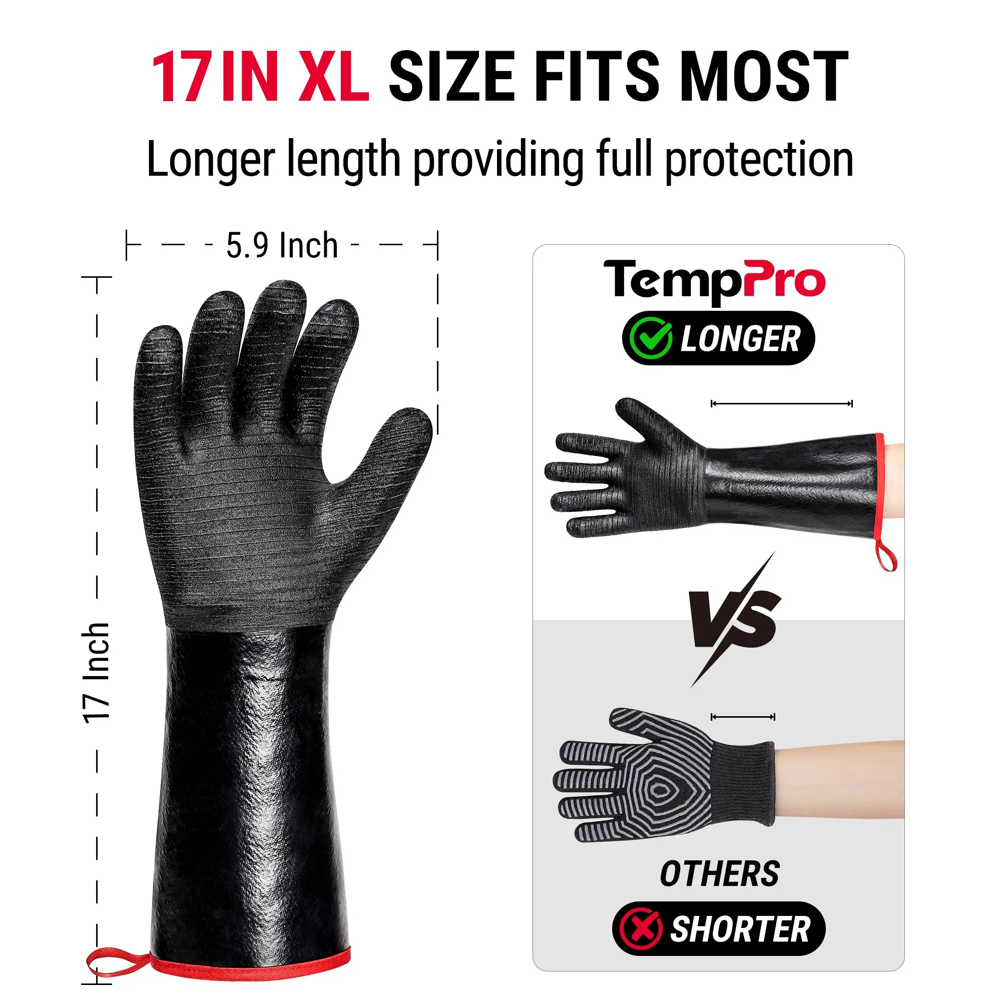TempPro TP100 Waterproof BBQ Gloves — 932°F Heat-Resistant, 14