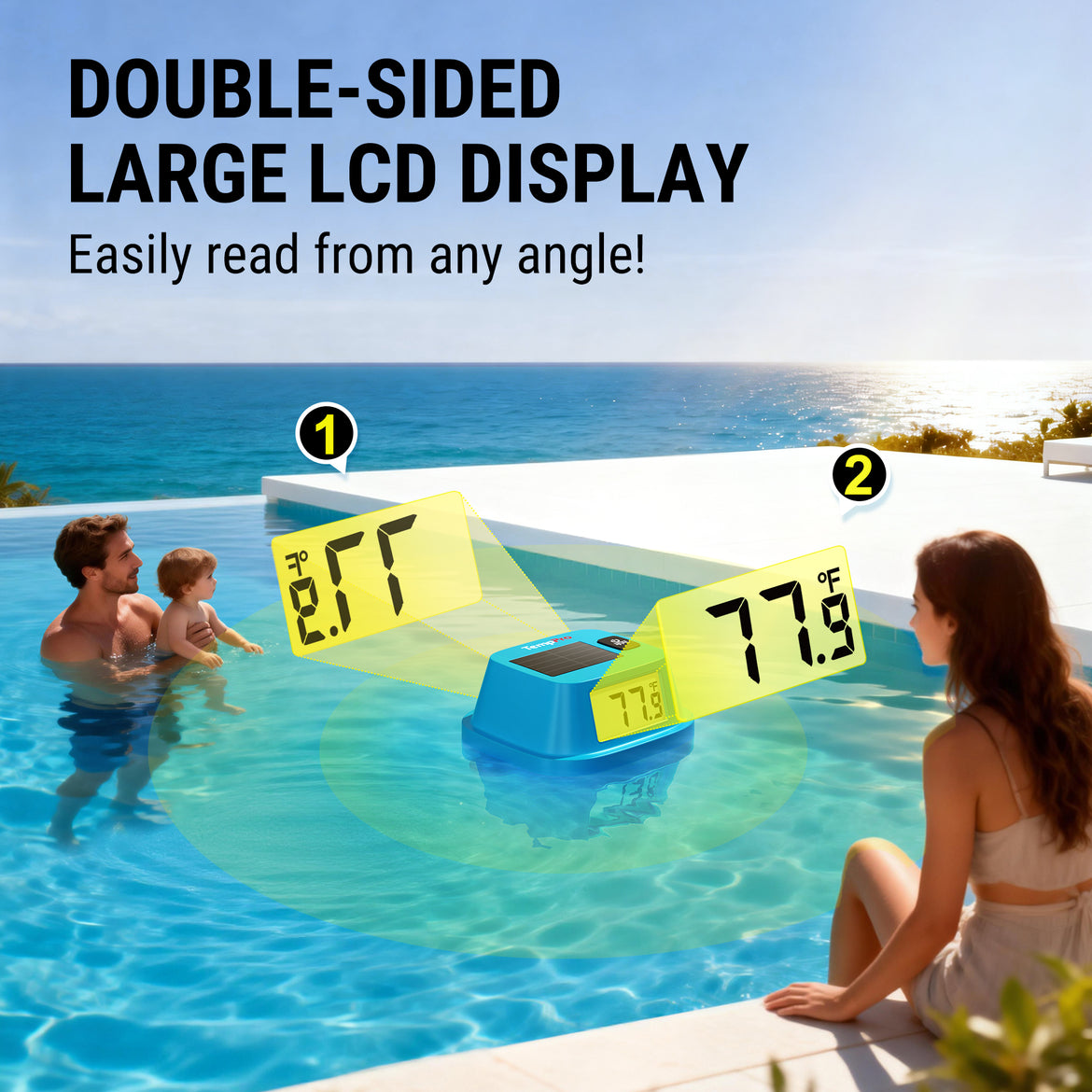 Termómetro flotante solar TempPro TempAir CORE TP111 para piscinas - IPX8 impermeable, LCD dual