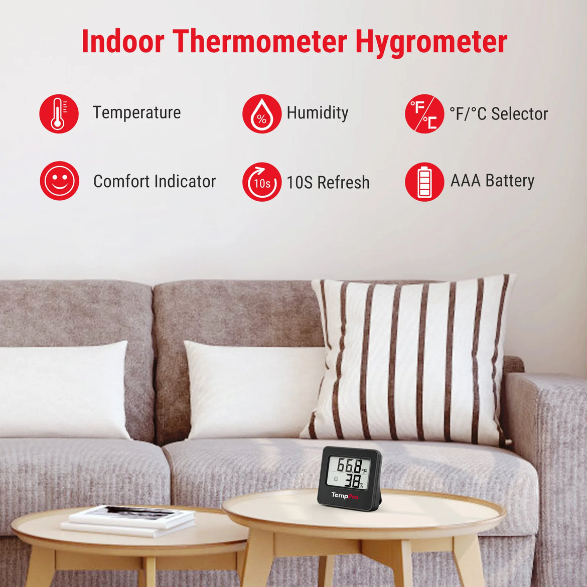 TempPro TempAir CORE TP157 Indoor Thermometer & Hygrometer — ±2.0°F/±2% RH, 10s Refresh