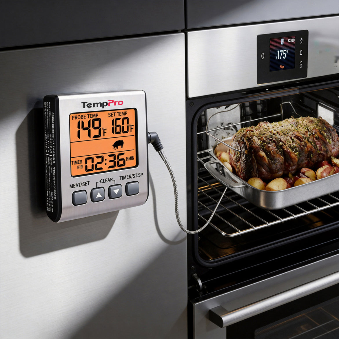 Thermomètre à viande TempPro TempTrack CORE TP16S à laisser en place — Sonde compatible four avec alarme intelligente