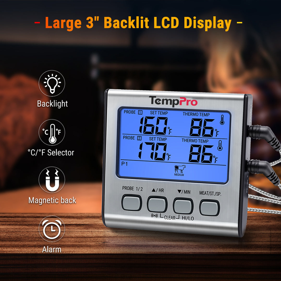 Thermomètre à viande TempPro TempTrack PLUS TP17 – Utilisation au four et sur le grill, avec minuterie et alarme