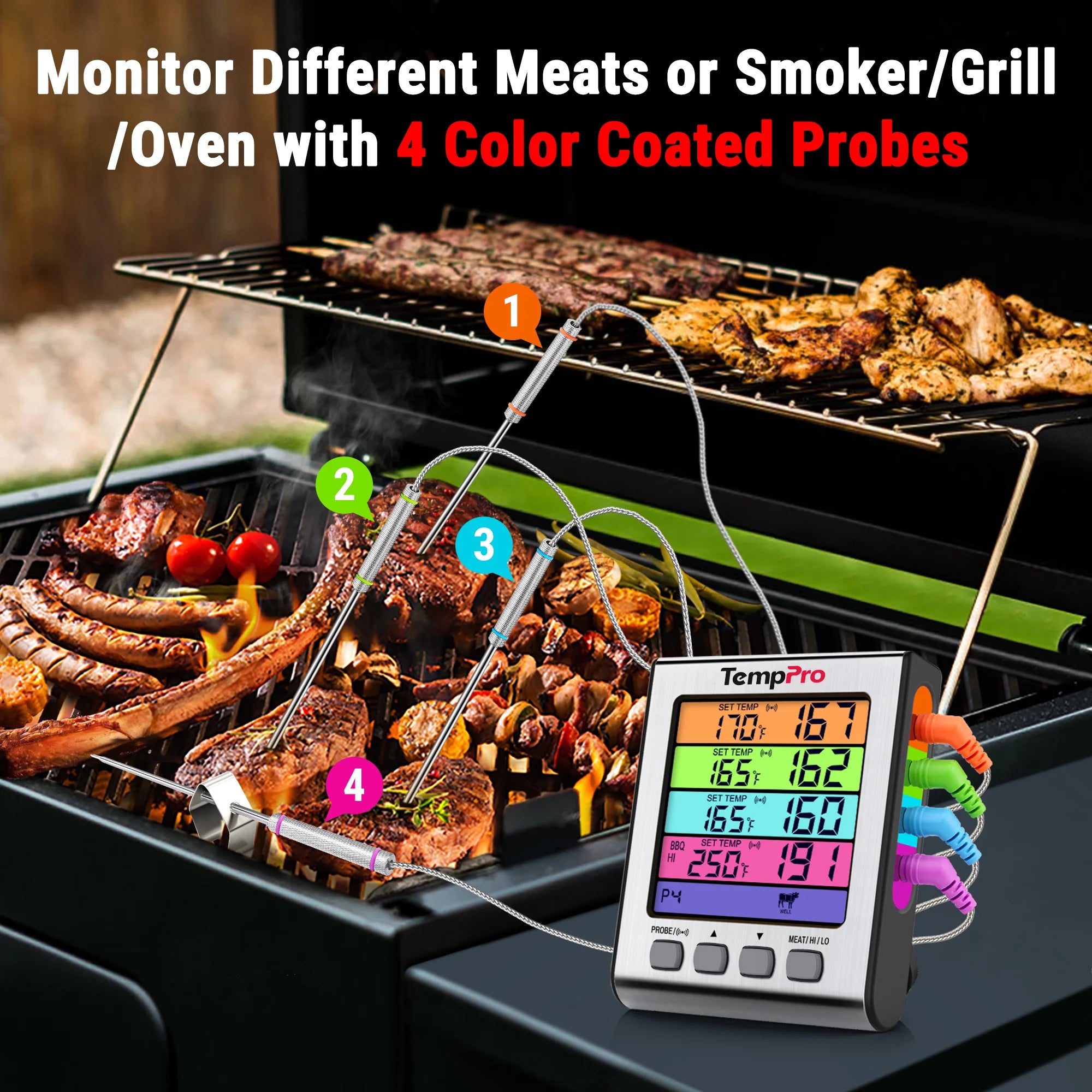 TempPro TP17 Leave-In Meat Thermometer - 4 Probes