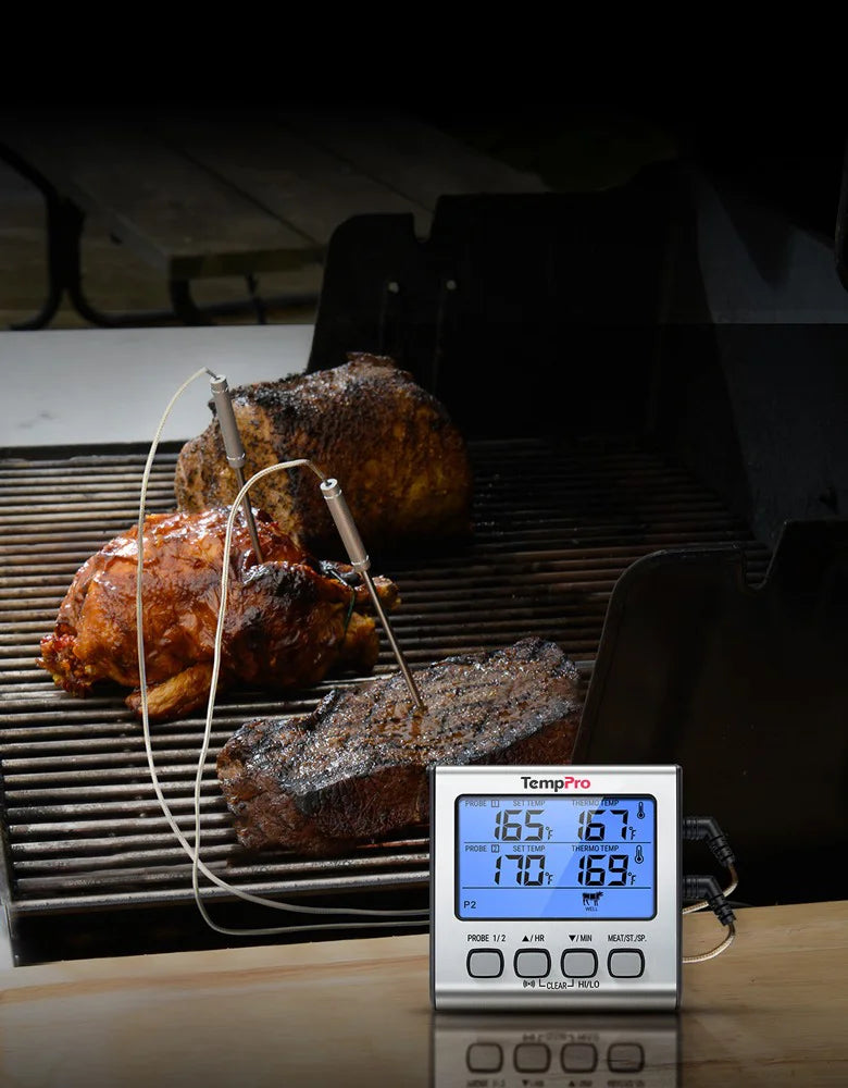 Thermomètre à viande numérique TP17W avec deux sondes et mode minuterie Thermomètre pour fumoir et gril avec grand écran LCD