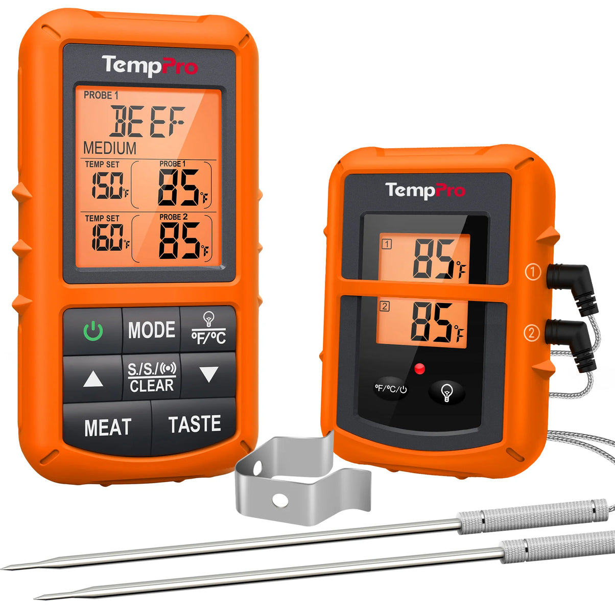 Termómetro de carne inalámbrico TempPro TempSync CORE TP20B — Sonda doble, transmisor y receptor (no requiere aplicación)