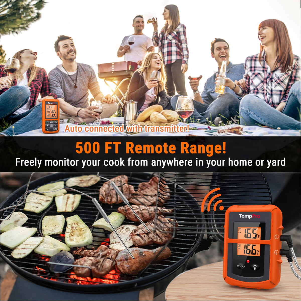 TempPro TP20B Wireless Leave-In Meat Thermometer + TP03H Instant-Read Thermometer — Value Pack