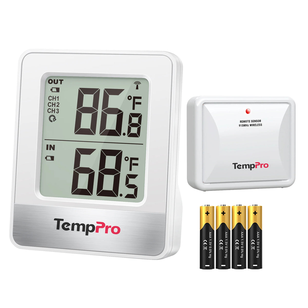 TempPro TempAir PLUS TP200B Wireless Indoor Outdoor Thermometer - Up to 4 Locations, 500ft