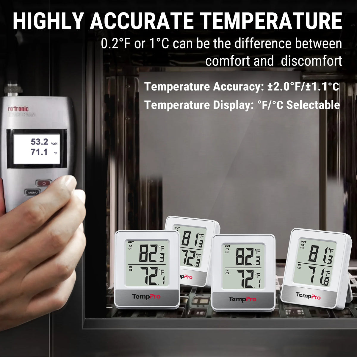 TempPro TempAir PLUS TP200B Wireless Indoor Outdoor Thermometer - Up to 4 Locations, 500ft