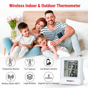TempPro TempAir PLUS TP200B Wireless Indoor Outdoor Thermometer - Up to 4 Locations, 500ft