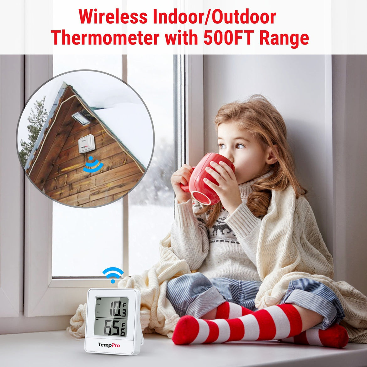 TempPro TempAir PLUS TP200B Wireless Indoor Outdoor Thermometer - Up to 4 Locations, 500ft