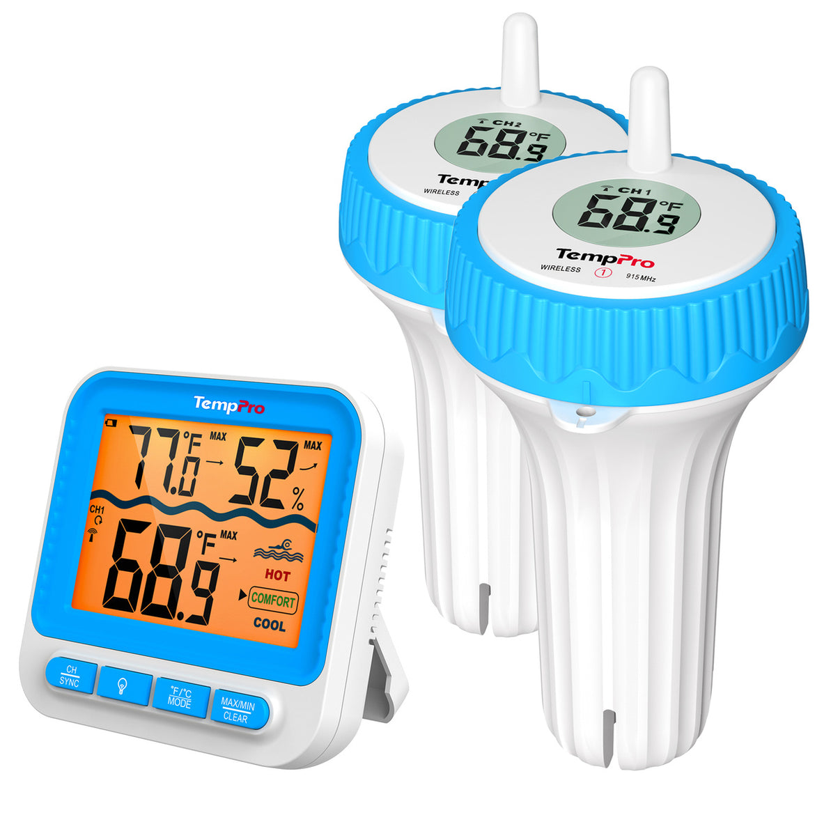 TempPro TempAir PLUS TP211B Wireless Pool Thermometer — 500ft Range, IPX8 Waterproof