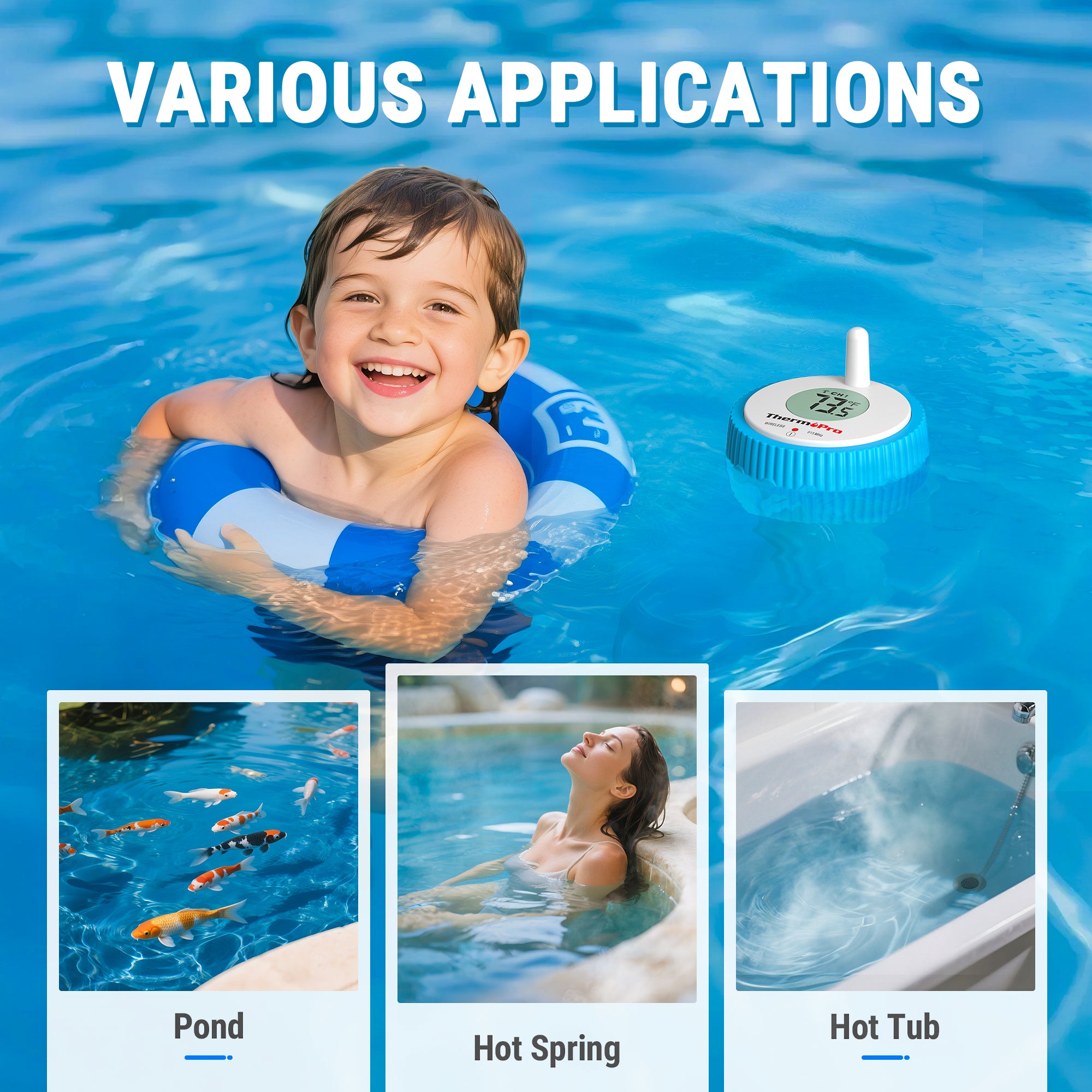 Thermomètre de piscine numérique sans fil ThermoPro TP211B de 152 m