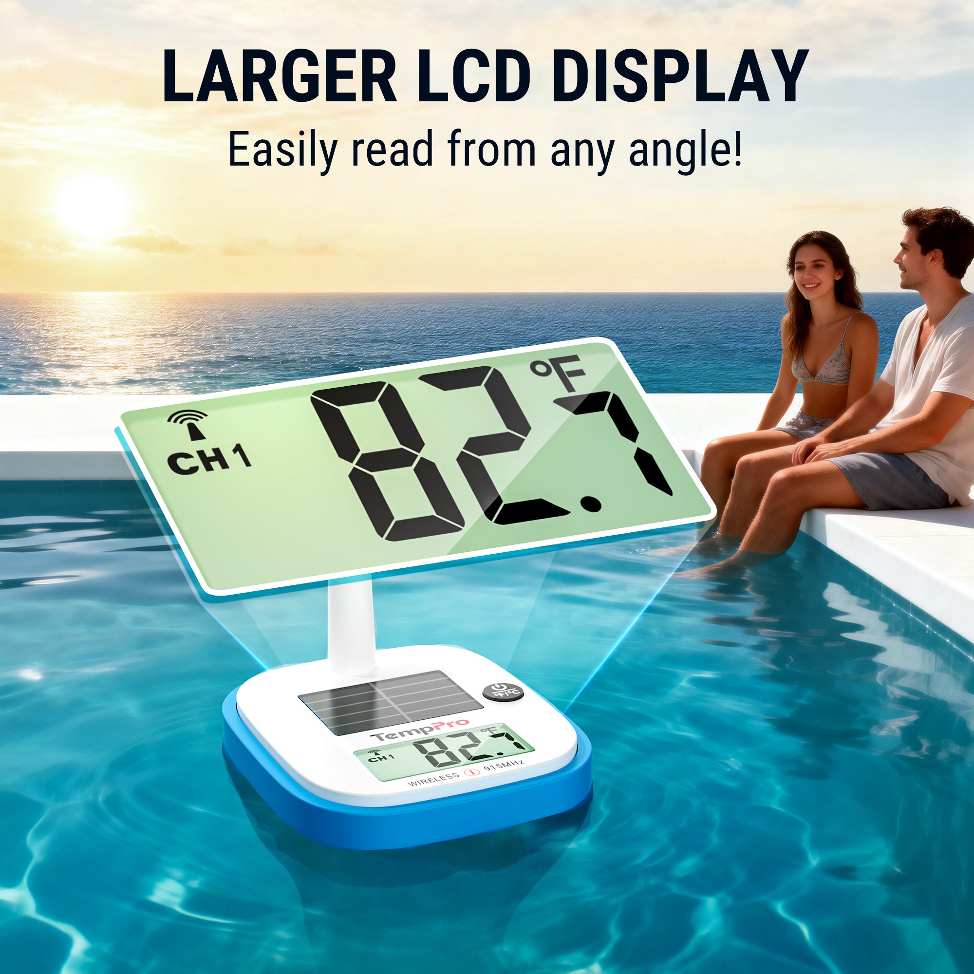 TempPro TP212 Wireless Solar Pool Thermometer — 500ft Range, IPX8 Waterproof