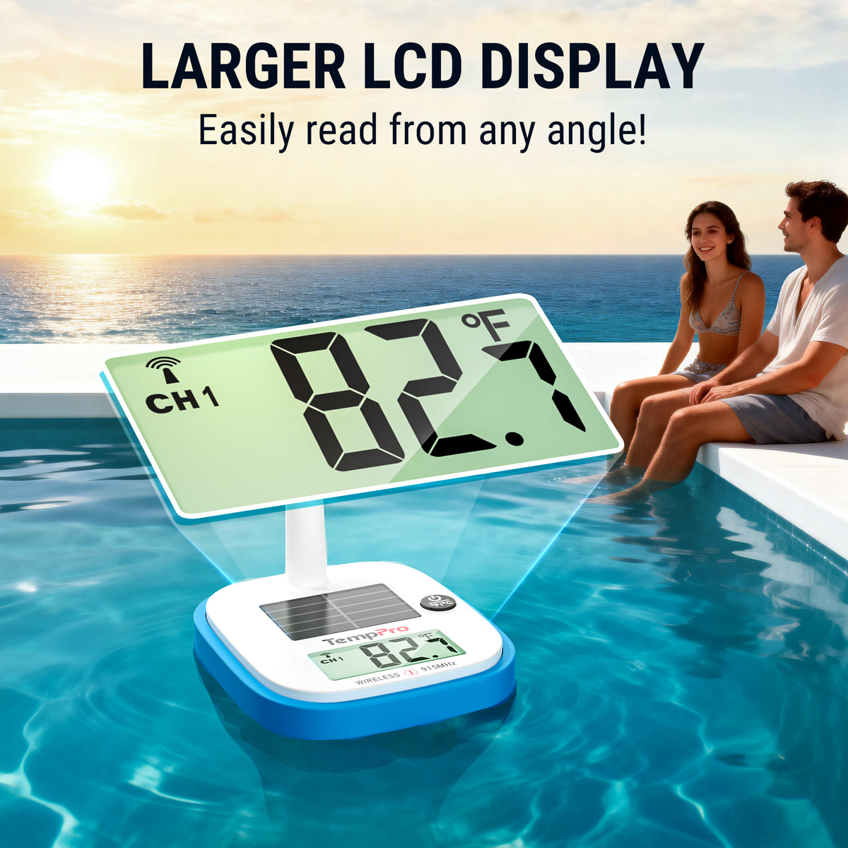Thermomètre de piscine solaire sans fil TempPro TempAir PLUS TP212B - Portée de 150m, étanche IPX8