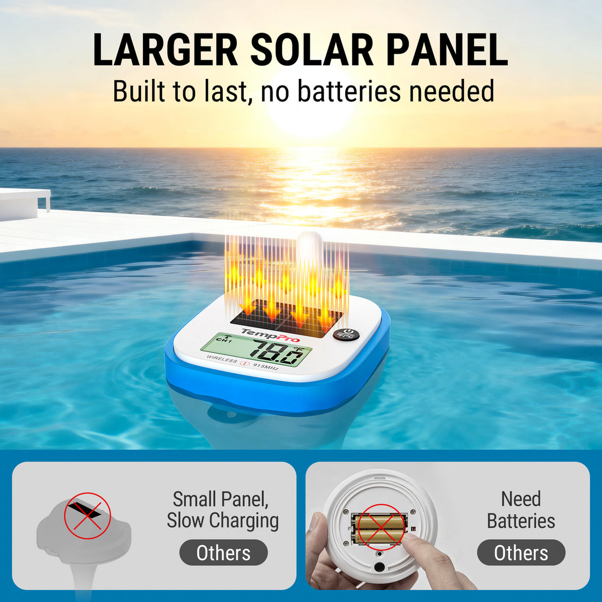 Thermomètre de piscine solaire sans fil TempPro TempAir PLUS TP212B - Portée de 150m, étanche IPX8
