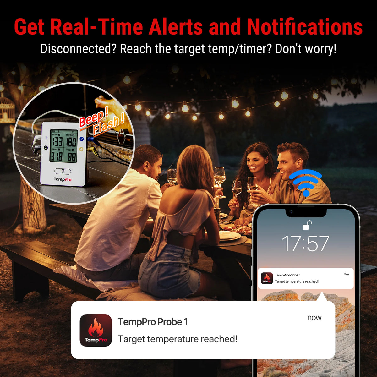 Termómetro Inalámbrico para Carne TempPro TempSync PRO TP25 — 4 Sondas, Bluetooth Inteligente