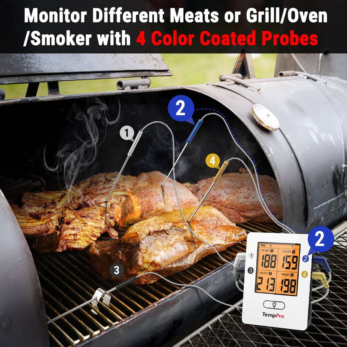 Thermomètre à viande sans fil TempPro TempSync PRO TP25 — 4 sondes, Bluetooth intelligent