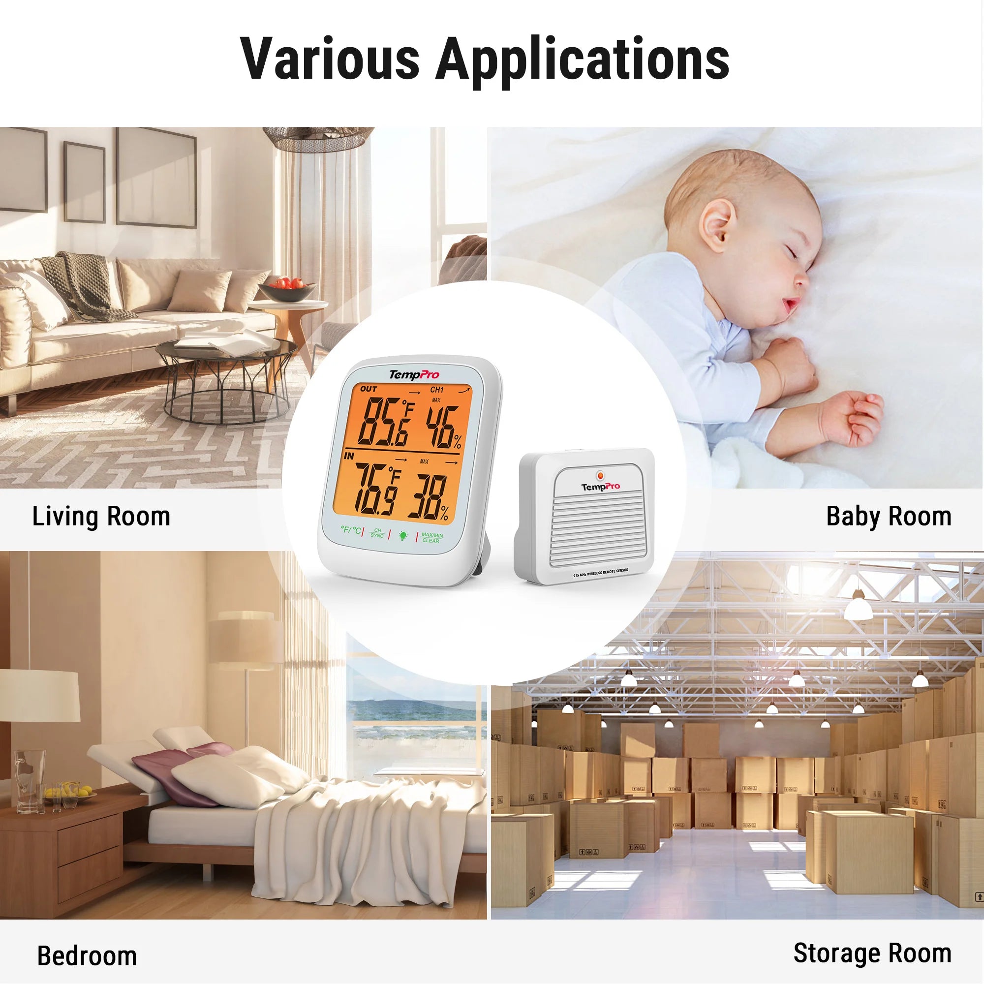  TempPro TP260B Wireless Indoor Outdoor Thermometer & Hygrometer — 1,000ft Range, 3.1