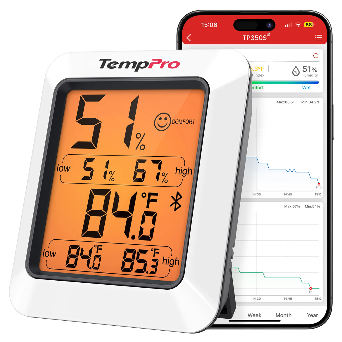 Termohigrómetro Bluetooth TempPro TempAir ELITE TP350 — Alcance de 80 m, Almacenamiento de datos de 2 años