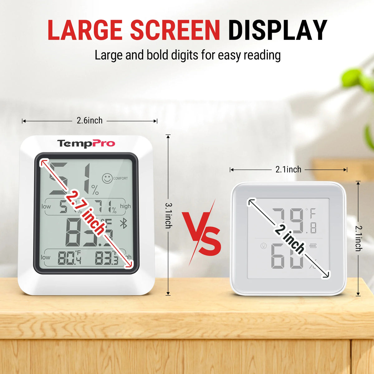 TempPro TempAir ELITE TP350 Bluetooth Hygrometer & Thermometer — 260ft Range, 2-Year Data Storage