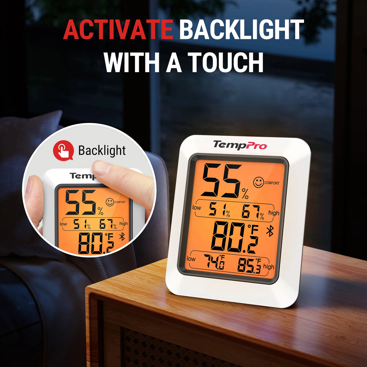 TempPro TempAir ELITE TP350 Bluetooth Hygrometer & Thermometer — 260ft Range, 2-Year Data Storage