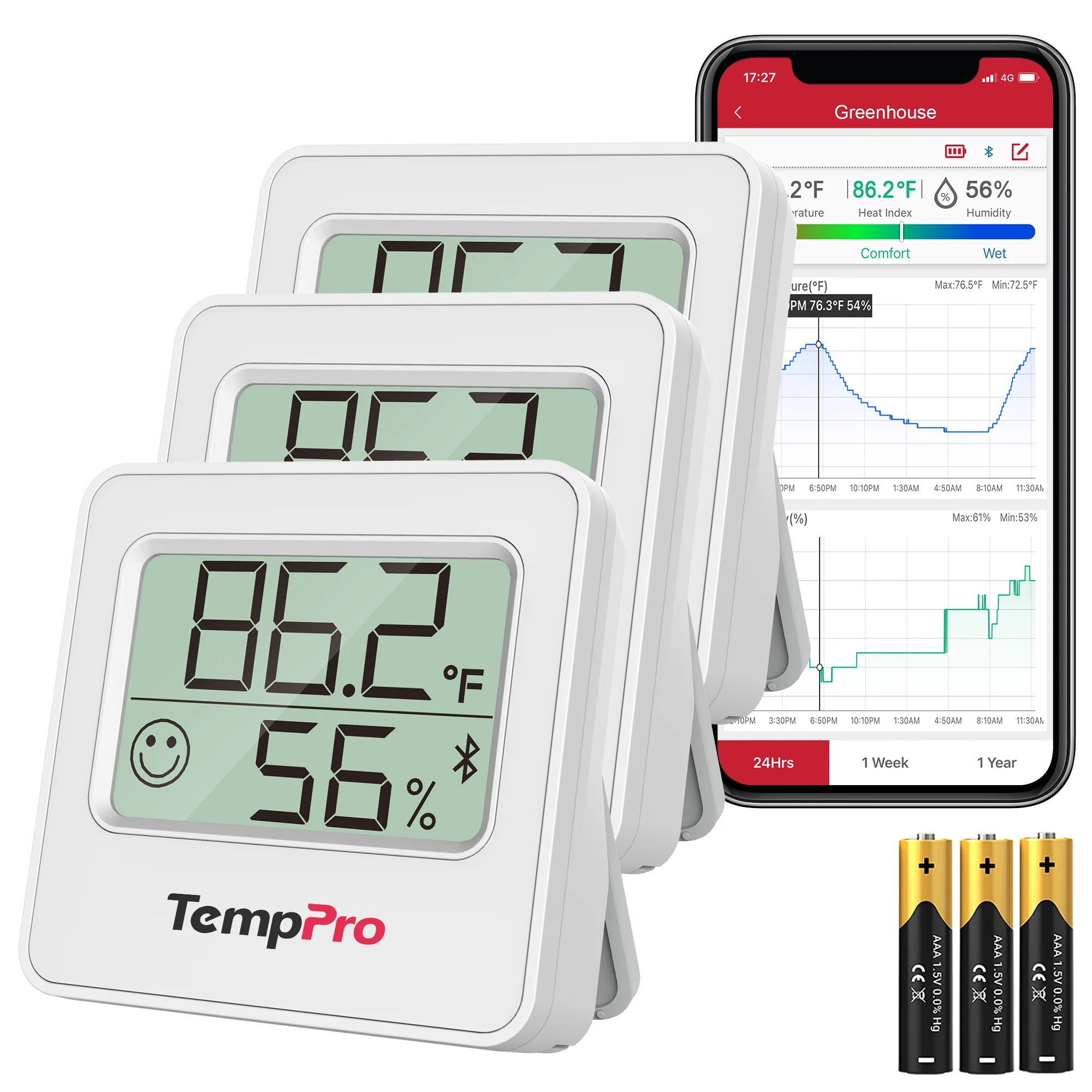 TempPro TP357 Bluetooth Indoor Hygrometer & Thermometer — 260ft Range, Instant Alerts