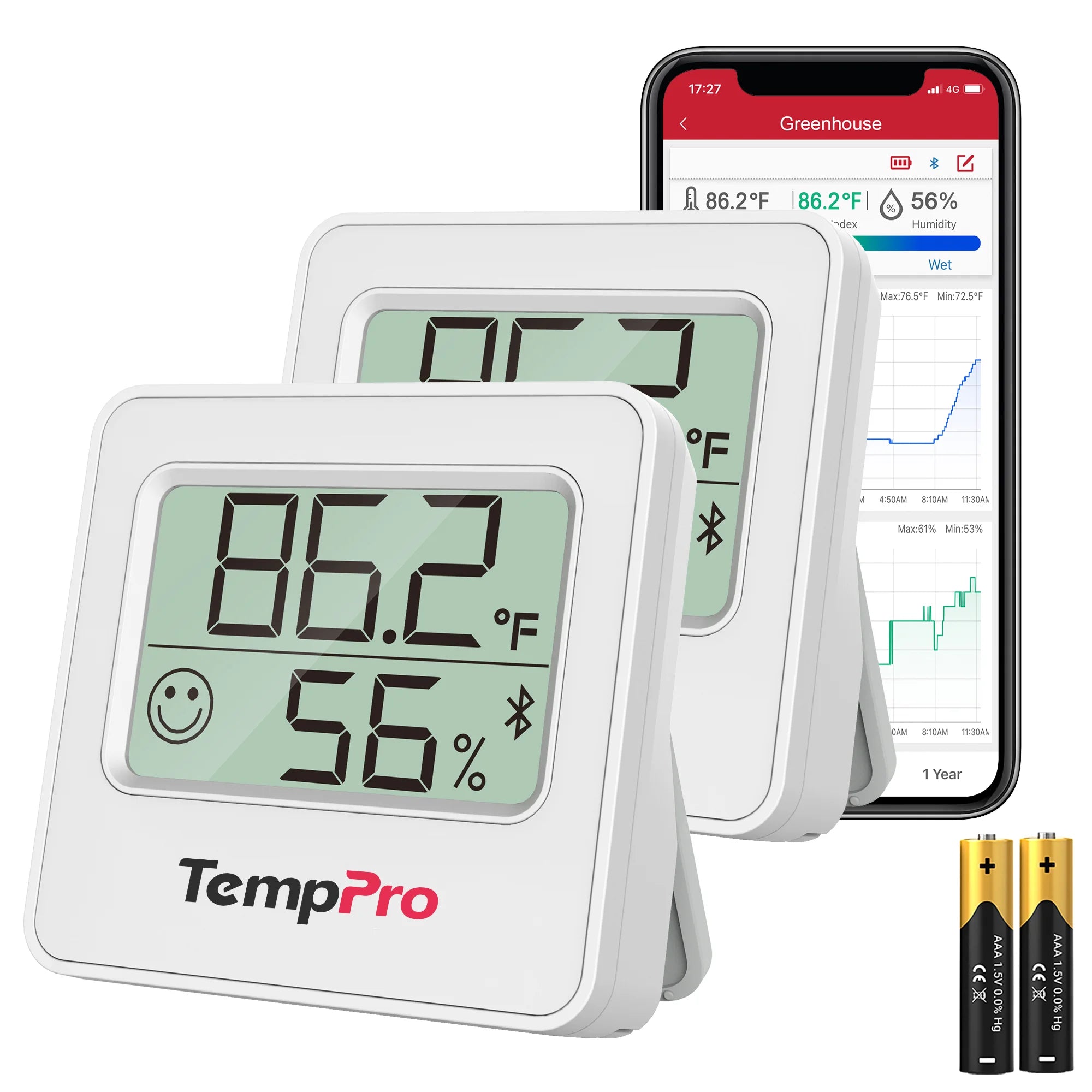 TempPro TP357 Bluetooth Indoor Hygrometer & Thermometer — 260ft Range, Instant Alerts