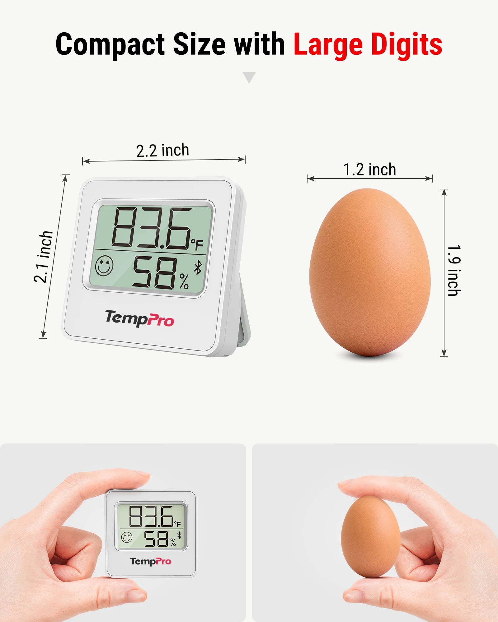 TempPro TP357 Bluetooth Indoor Hygrometer & Thermometer — 260ft Range, Instant Alerts