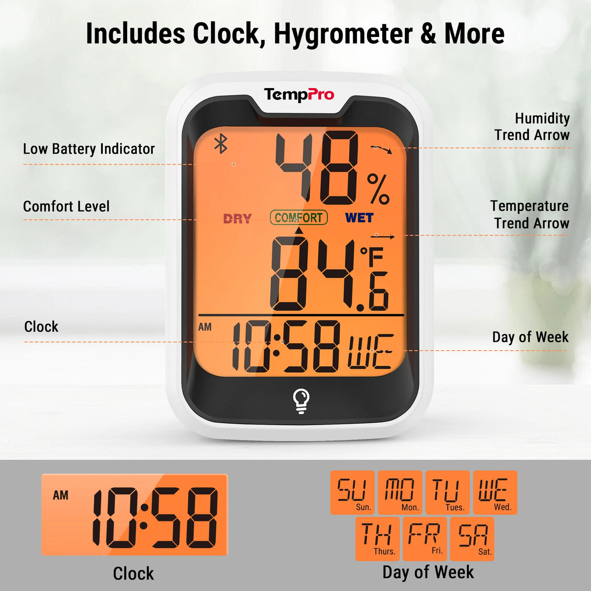 TempPro TP358 Bluetooth Hygrometer + TP49B Mini Hygrometer 3-Pack — Indoor Temperature & Humidity Monitor