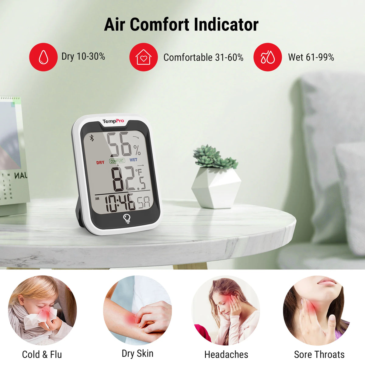 TempPro TP358 Bluetooth Hygrometer + TP49B Mini Hygrometer 3-Pack — Indoor Temperature & Humidity Monitor
