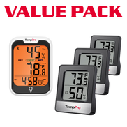 TempPro TP358 Bluetooth Hygrometer + TP49B Mini Hygrometer 3-Pack — Indoor Temperature & Humidity Monitor