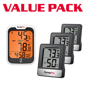 TempPro TP358 Bluetooth Hygrometer + TP49B Mini Hygrometer 3-Pack — Indoor Temperature & Humidity Monitor