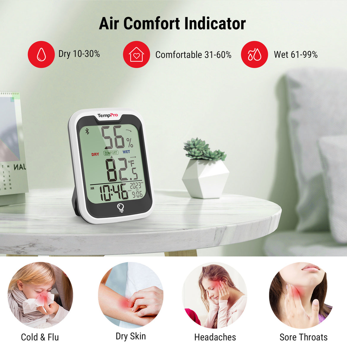 TempPro TempAir ELITE TP358 Bluetooth Indoor Hygrometer & Thermometer — 260ft Range, Smart App