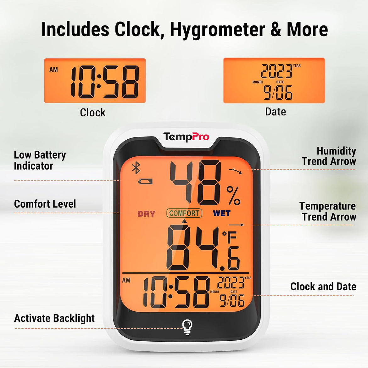 TempPro TempAir ELITE TP358 Bluetooth Indoor Hygrometer & Thermometer — 260ft Range, Smart App