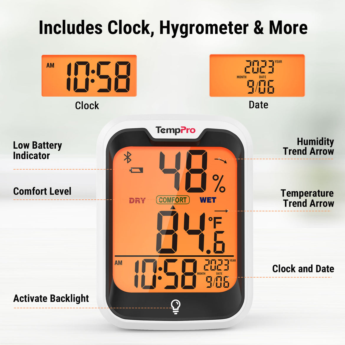 TempPro TempAir ELITE TP358 Bluetooth Indoor Hygrometer & Thermometer — 260ft Range, Smart App