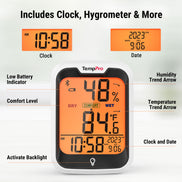 TempPro TempAir ELITE TP358 Bluetooth Indoor Hygrometer & Thermometer — 260ft Range, Smart App