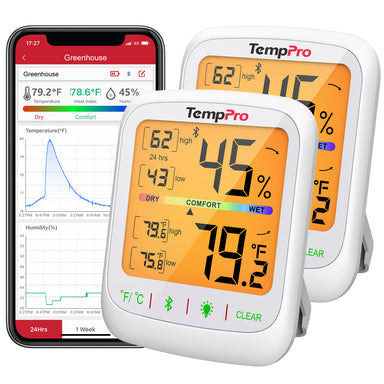 TempPro TempAir ELITE TP359 Hygromètre et thermomètre d'intérieur Bluetooth — Portée de 80 m, application intelligente
