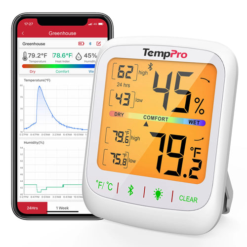TempPro TP359 Bluetooth Indoor Hygrometer & Thermometer — 260ft Range, Smart App