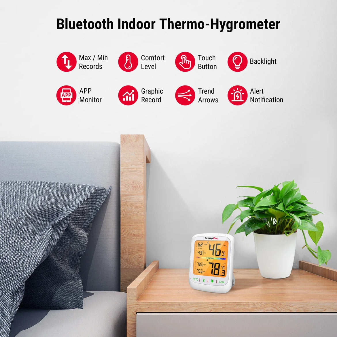 TempPro TempAir ELITE TP359 Hygromètre et thermomètre d'intérieur Bluetooth — Portée de 80 m, application intelligente