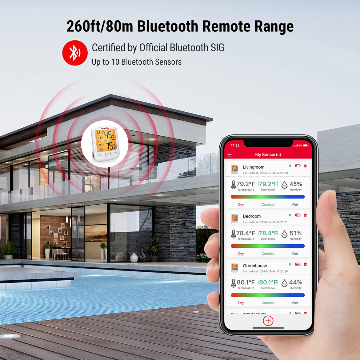 TempPro TempAir ELITE TP359 Hygromètre et thermomètre d'intérieur Bluetooth — Portée de 80 m, application intelligente