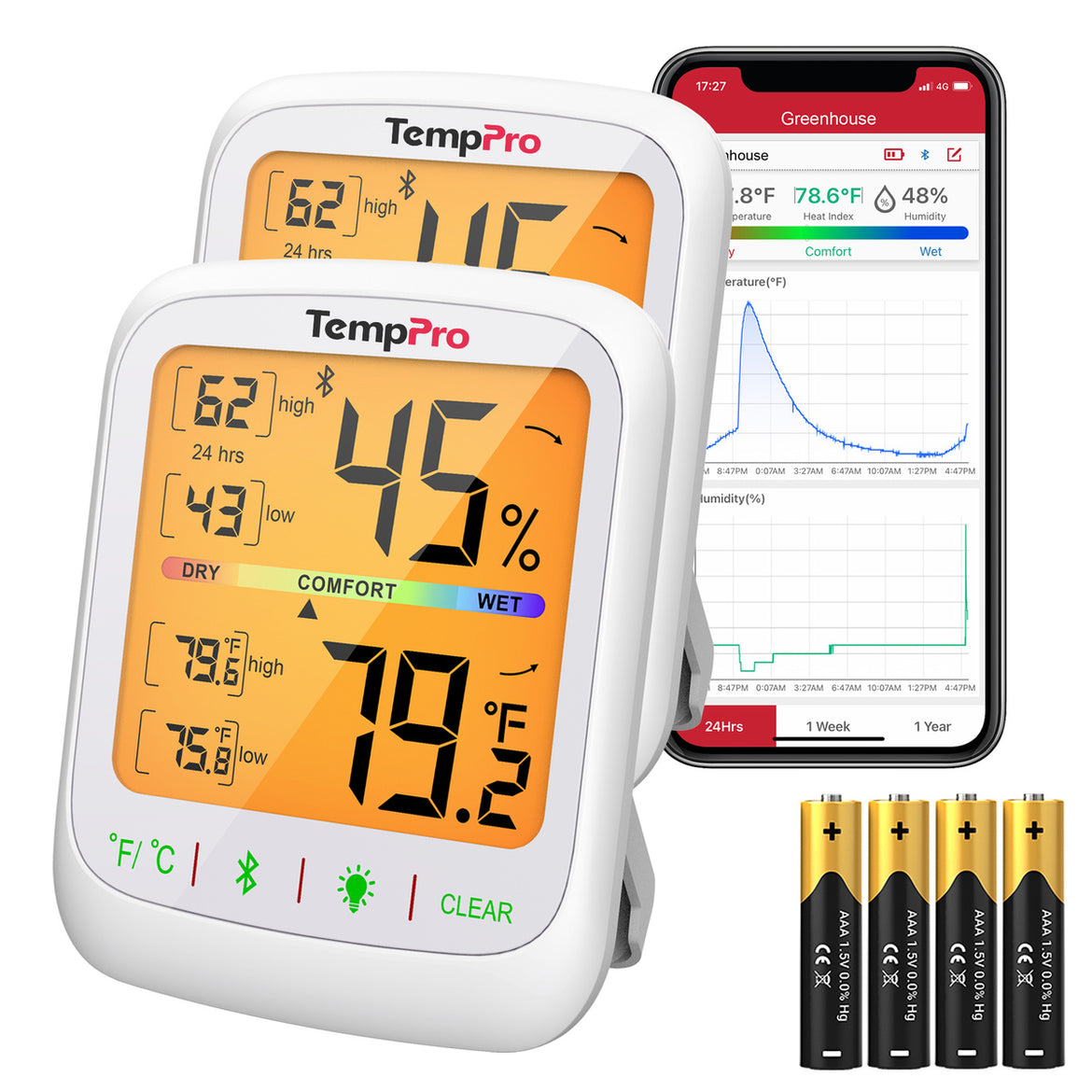Termohigrómetro y termómetro Bluetooth para interiores TempPro TempAir ELITE TP359 — Alcance de 80 m, aplicación inteligente