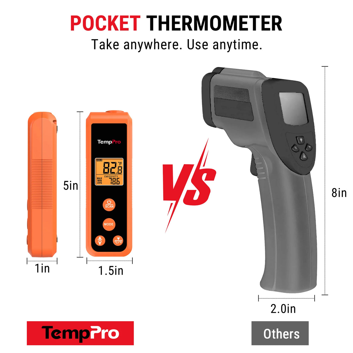Pistolet thermomètre infrarouge TempPro TempScan CORE TP410 — Température de surface sans contact, D:S 12:1
