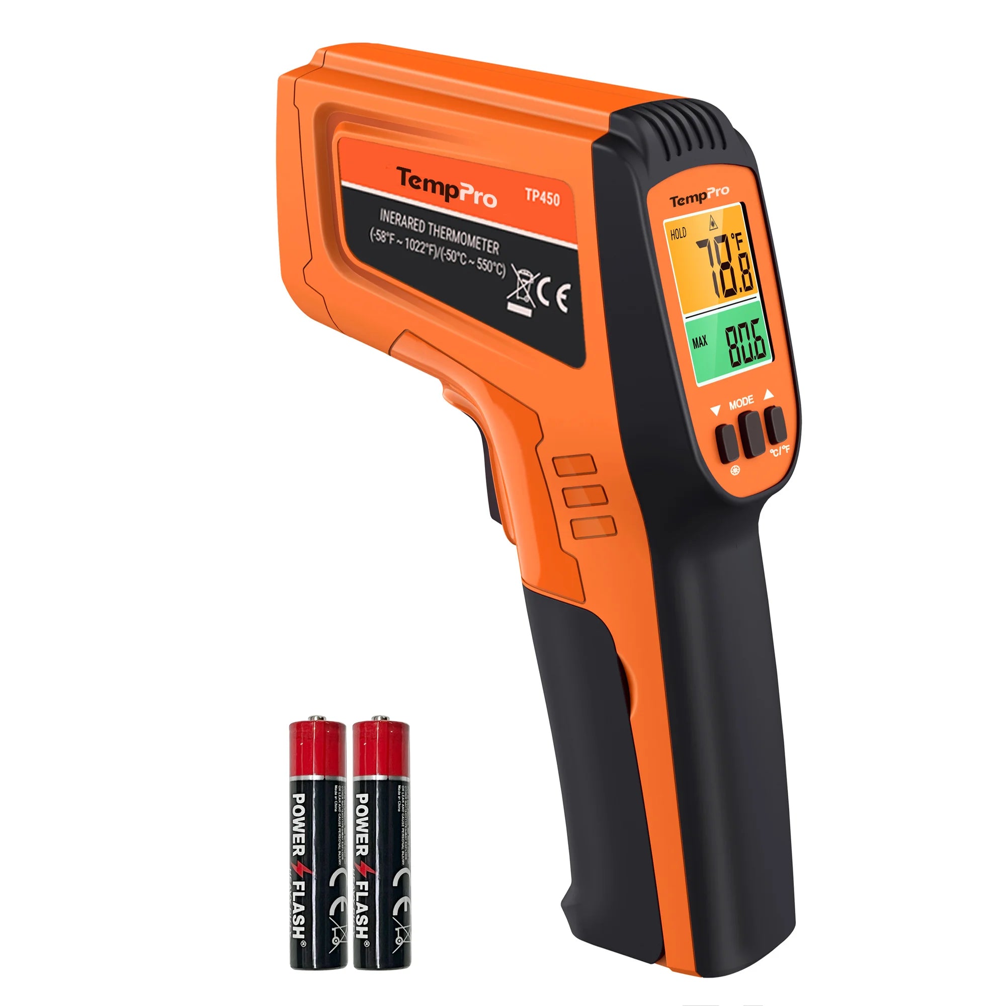  TempPro TP450 Dual-Laser Infrared Thermometer — 0.5s Response, 16:1 D:S