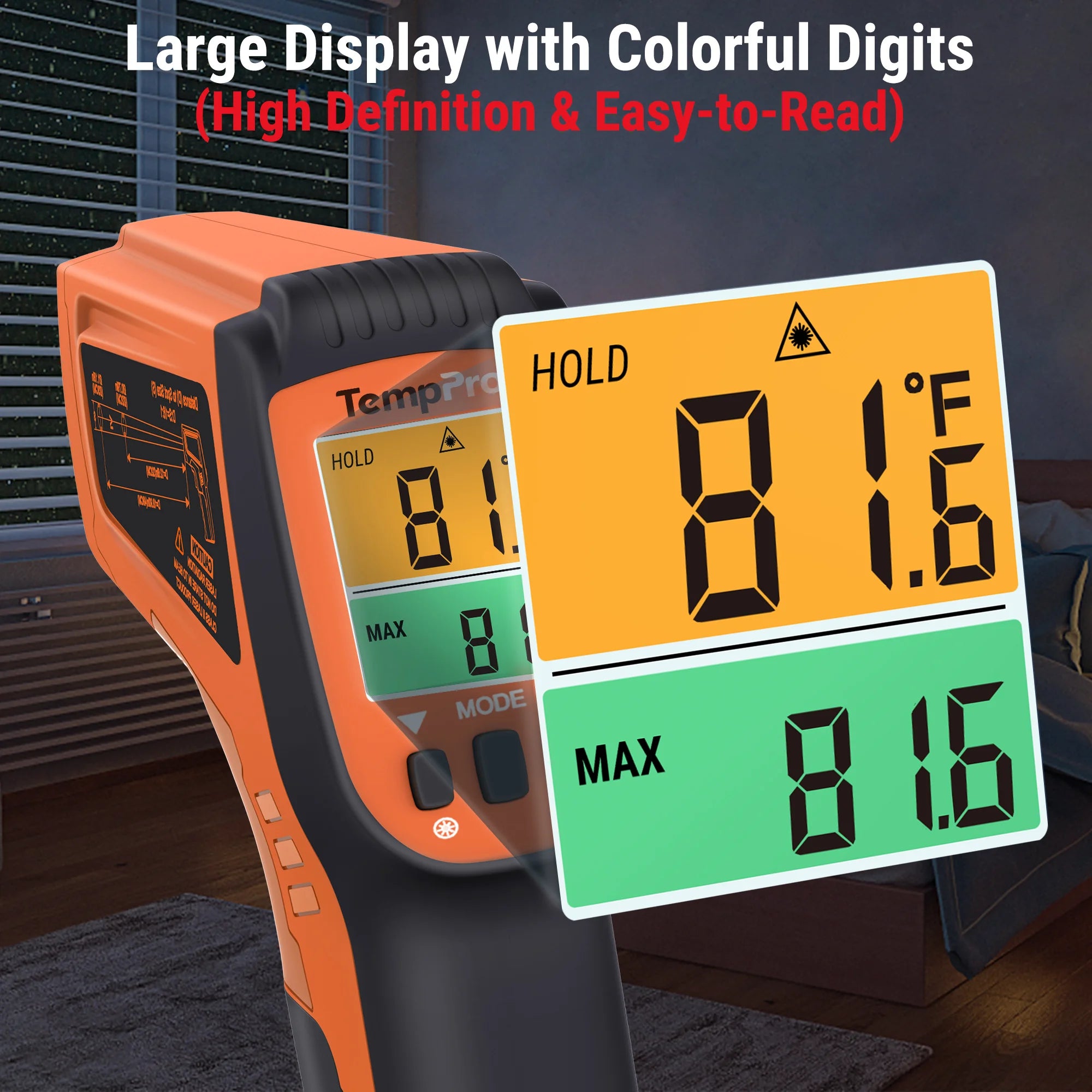 TempPro TP450 Dual-Laser Infrared Thermometer — 0.5s Response, 16:1 D:S