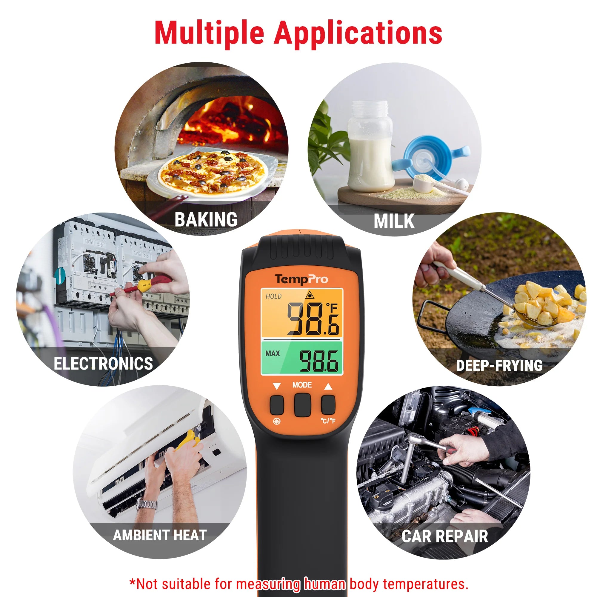 TempPro TP450 Dual-Laser Infrared Thermometer — 0.5s Response, 16:1 D:S