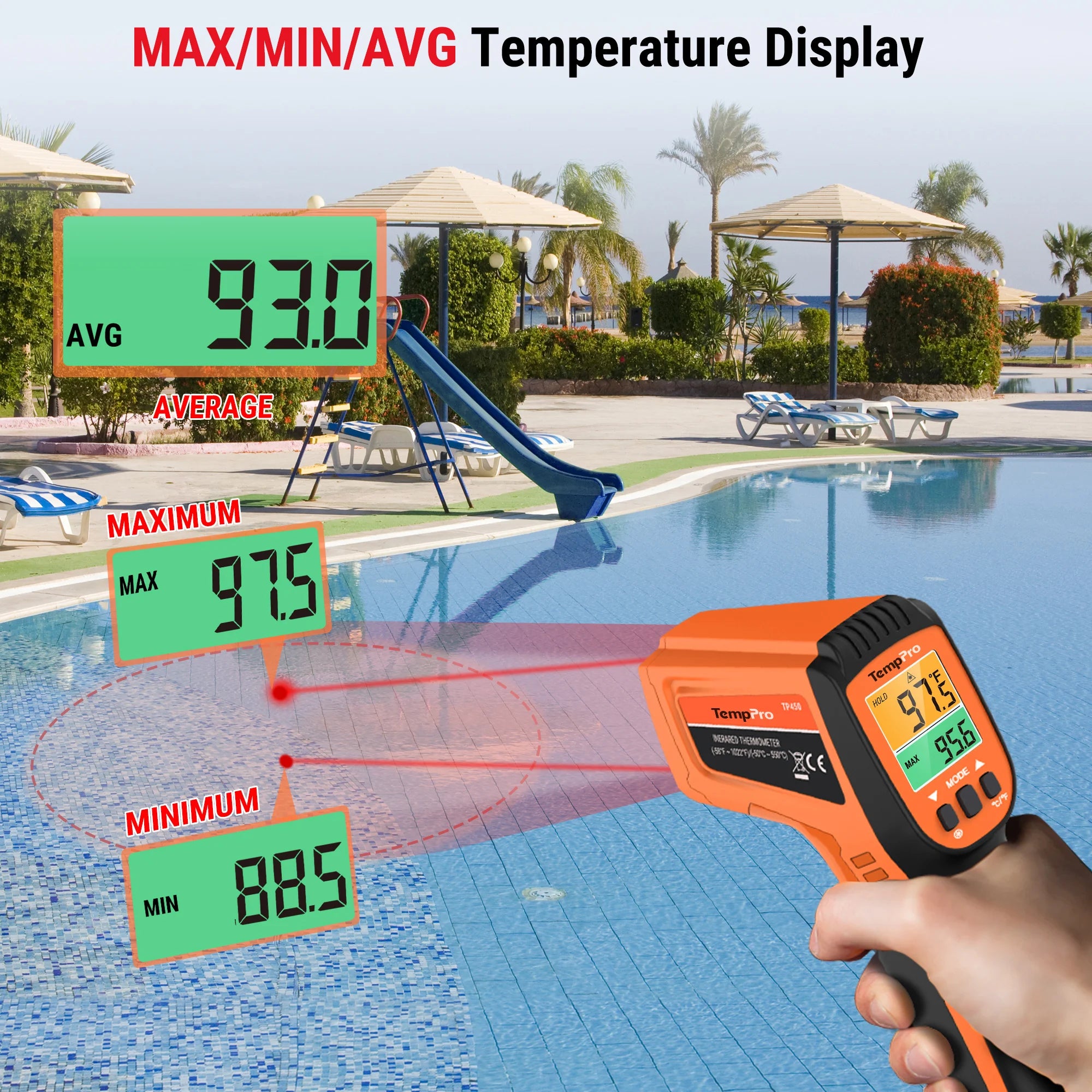 TempPro TP450 Dual-Laser Infrared Thermometer — 0.5s Response, 16:1 D:S