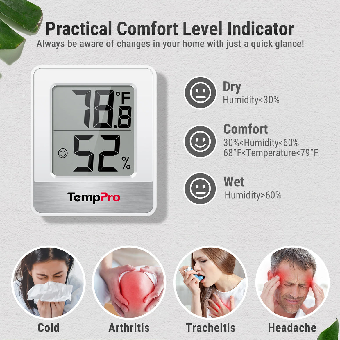 TempPro TempAir CORE TP49 Indoor Thermometer & Hygrometer — ±1°F/±2% RH, Comfort Indicator